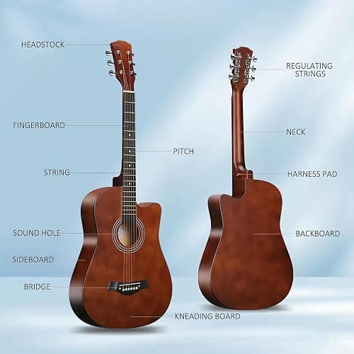 38inch Wood Acoustic Guitar for Adults, 6 Steel-String Acoustic Guitar With Guitar Bag, Elementary Tutorial of Folk Guitar for Beginners. thumbnail 2