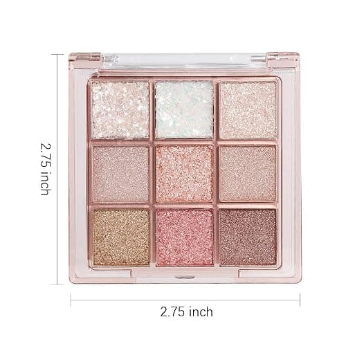 9 Colors Pink Glitter Eyeshadow Palette Naturing-Looking Women Girls Eye Shadow,Pink White Gold Glitter Shimmer Sparkly Eye Shadow Palette Makeup,Warm Pastel Eyeshadows Palette Long Lasting Waterproof thumbnail 6