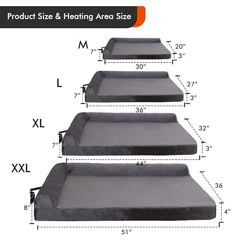 HEATFOX Upgraded Heated Dog Bed L-Shaped Chaise,12V Safe Voltage Arthritis Dog Bed with Memory Foam, Heated Pet Bed with Waterproof Cover for Medium, Large Dogs/M thumbnail 2