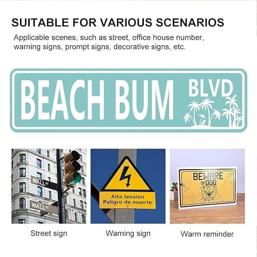 LQNMPPH Beach Bum BLVD Street Sign, Beach Bum BLVD Wall Decor for Home Office Bedroom Driveway Garage Man Cave Plaque Quality Metal Sign 16x4 Inch thumbnail 4