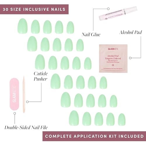 Glamnetic Press On Nails - Mint Green | Solid Opaque Pastel Green Short Oval Nails, Salon Quality | 15 Sizes - 30 Nail Kit thumbnail 4