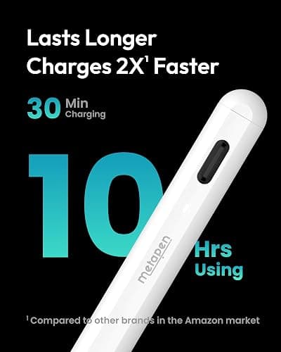 Metapen Pencil A8 for Apple iPad 2018-2025, (2X Faster Charge), Tilt Sensitivity, Pixel Precision, Stylus Pen for iPad 11/10/9/8/7/6th Gen, Pro 12.9/11/13-inch M4, Air 3/4/5/M2/M3, Mini 5/6th, White thumbnail 3