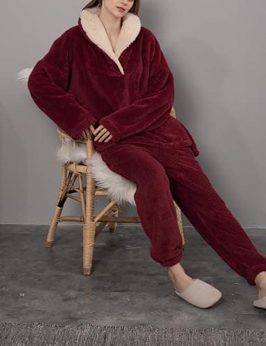 Fenclushy Women's Fluffy Loungewear Sleepwear Lounge Casual Pajamas Sets Loose Long Sleeve Fleece Pullover and Pants Set thumbnail 3