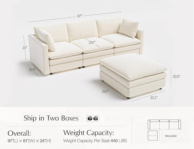 Txtin's Cloud Couches for Living Room L Shaped Sectional Couch with Ottoman Deep Plush 4 Seats Sofa Modern Sofa for Apartment thumbnail 2