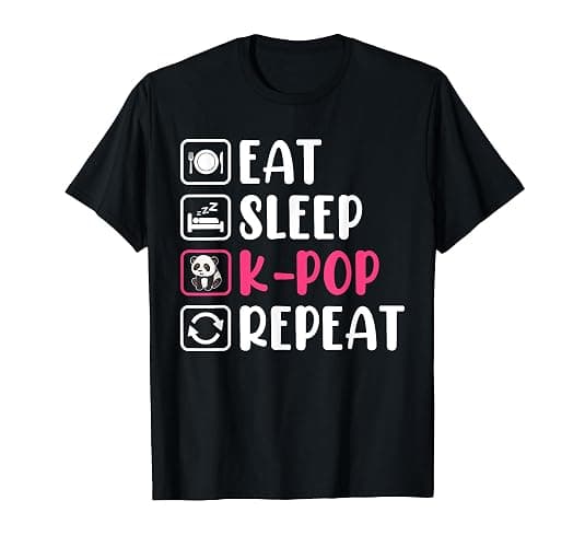 Eat Sleep K-pop Repeat Panda T-Shirt - Image 1