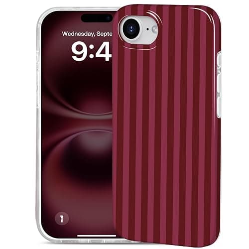 Aurorastar for iPhone 16e/17e Cute Burgundy Striped Soft Phone Case | Soft TPU Thin Slim Shockproof Protective Aesthetic Kawaii Summer Simple Cases for Women Girls, Burgundy Stripes thumbnail 8