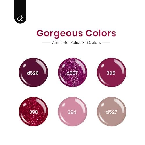 beetles Burgundy Gel Polish Set - Berry Merlot 6 Colors Plum Gel Polish, Cherry Mocha Red Glitter Fall Winter Dark Purple Wine Nails Color, U V LED Soak Off Home DIY Manicure Nail Salon thumbnail 2