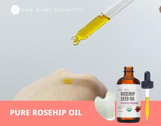 Kate Blanc Cosmetics Rosehip Oil for Face with Stainless Gua Sha (1oz, Organic, Pure, Cold Pressed) Rosehip Seed Face Oil for Gua Sha Massage thumbnail 2