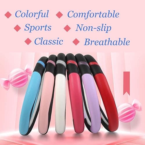 Cxtiy Steering Wheel Cover for Women Leather Universal Steering Wheel Covers for Car 15 inch (Pink) thumbnail 5