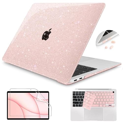 Teryeefi for MacBook Air 13 inch Case 2021 2020 2019 2018 Release A2337 M1 A2179 A1932, Sparkly Hard Shell Case Cover Compatible with MacBook Air 13 inch Retian Touch ID, Glitter Cherry Blossom Pink - Image 1