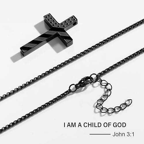 Lydow Easter Basket Stuffers - Cross Necklace for Men Boys, 316L Stainless Steel Chain Pendant Bible Verse Religious Christian Christmas Jewelry Gifts 22+2 Inches thumbnail 3
