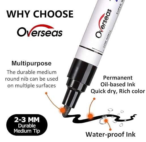 Overseas Permanent Paint Pens Red Markers - 2 Pack Single color Oil Based Paint Markers, Medium Tip, Quick Drying and Waterproof Marker Pen for Metal, Rock Painting, Wood, Plastic, Canvas, Mugs thumbnail 2