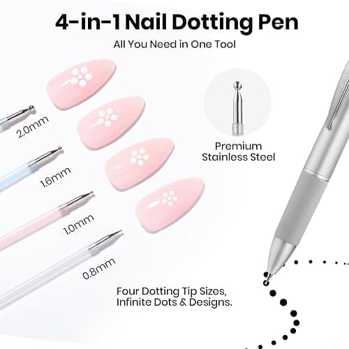 Beetles Nail Dotting Pen 4-in-1 Manicure Art Tools in Ballpoint Design with Size Marking and Pressing Head Double-end Nail Dotting Tool, Pefect for Dottings Painting Gems Chrome Powder DIY and Salon thumbnail 2