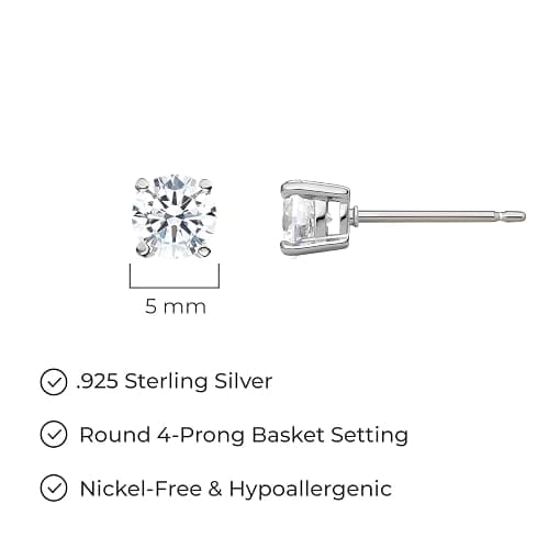 Amazon Essentials Plated Sterling Silver Cubic Zirconia Stud Earrings (Round & Princess) thumbnail 4