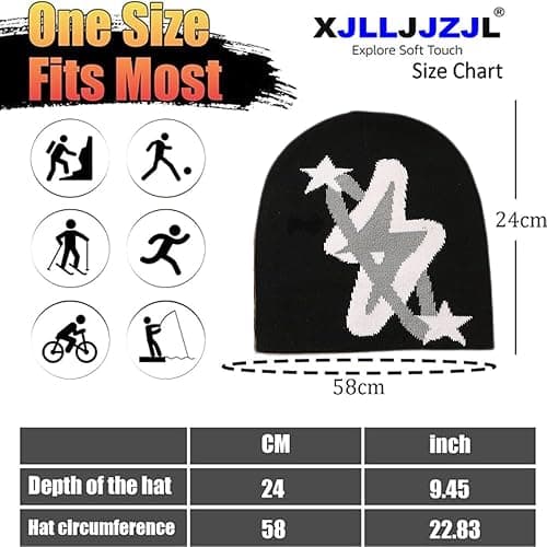 Punk Lightning Beanie Rock Skullies Knitted Hip Hop Hat Gothic Beanies Casual Outdoor Ski Hat Slouchy Skull Cap Black thumbnail 7