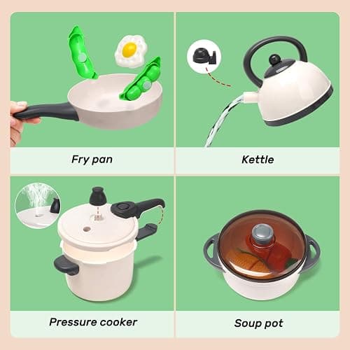 CUTE STONE Pretend Play Kitchen Toy with Cookware Steam Pressure Pot and Electronic Induction Cooktop, Cooking Utensils, Toy Cutlery, Cut Play Food, Shopping Basket Learning Toy for Girls Boys thumbnail 5