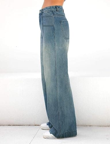 EMMIOL Women's Wide Leg Jeans Baggy Jeans Mid Waist Stretch Boyfriend Denim Pants Vintage Trousers with Pocket thumbnail 3
