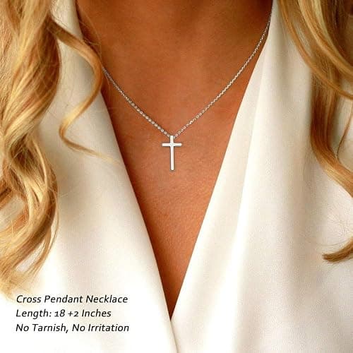 M MOOHAM Cross Necklace for Women Teen Girls, Dainty 14K Real Gold Plated Cross Pendant Necklace Sideways Cross Choker Layered Cross Necklace Gifts for Women Girls thumbnail 6