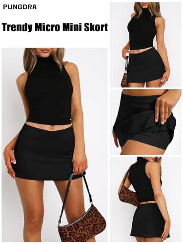 Pungdra Womens Micro Mini Skirt with Shorts Low Rise A-Line Skort for Women Formal Going Out Casual Athletic Tennis Outfits thumbnail 2
