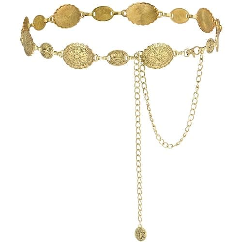 Alaoo Western Gold Metal Concho Chain Belt, Gold Chain Belt for Women, Western Cowgirl Waist Chain Adjustable Gold Metal Vintage Belt, Boho Golden Waist Chain Belts for Women Dresses Jean - Image 1
