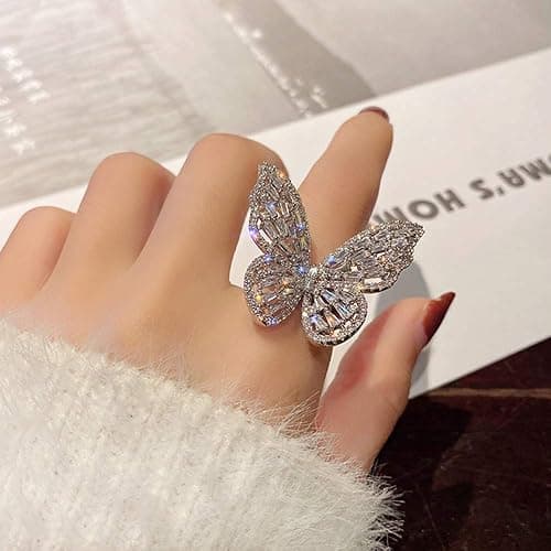 Aimimier Cubic Zirconia Butterfly Ring Sparkling Crystal Bow-Knot Knuckle Ring Wedding Jewelry for Women and Girls (Silver) thumbnail 2
