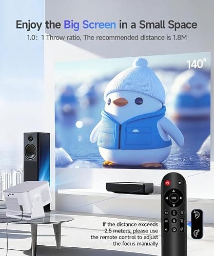 Alwtniet Vidéoprojecteur 4K 8K supporte [Native 1080P&App intégrée] Mini Projecteur Portable WiFi 6 Bluetooth 5.4 Android 14 Autofocus/Obstacle Avoidance/6D Keystone Ultra Courte Focale Rotation 180° thumbnail 6