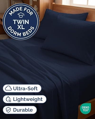Twin XL 4 Piece Sheet Set - Comfy Breathable & Cooling - Hotel Luxury Bedding for Women, Men, Kids, Teens & Children - 1 Flat & 1 Fitted Sheet & 2 Pillowcases w/ Deep Pockets, Wrinkle Free - Navy Blue thumbnail 2