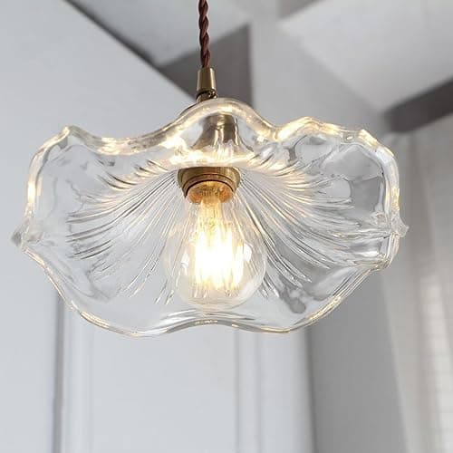 S-Cevada Pendelleuchte mit Glas Lotusblatt Lampenschirm, Industrial Vintage E27 Decken Hängelampe, Bauernhaus Esszimmer Kücheninsel Kronleuchter (Transparent) thumbnail 3
