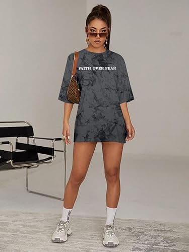 BANGELY Faith Over Fear Shirt Women Graphic Shirts Oversized Workout Gym Christian Religious Tees Drop Shoulder Tee Tops thumbnail 7