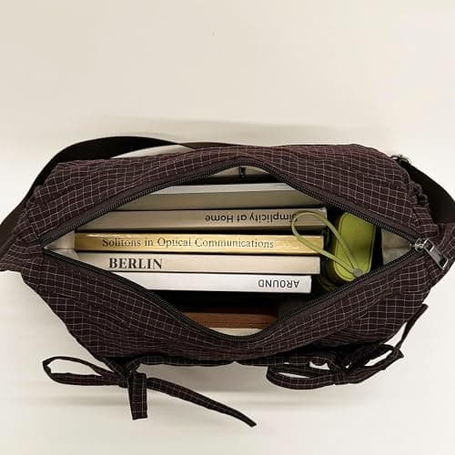 Lushandy Plaid Shoulder Bag Plaid Crossbody Purse Bow Messenger Bag Japanese Style Everyday Bags for College, Travel | Multiple-Pocket, Plaid Bow Design, Lightweight thumbnail 7