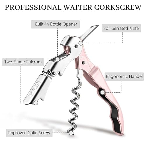 HYZ 2-Pack Wine Opener, Waiter Corkscrew Wine Key for Server, Pink | Professional Wine Bottle Opener with Foil Cutter for Bartender. Double-hinged Corkscrew for Smooth Pull. Sturdy for Daily Use thumbnail 2