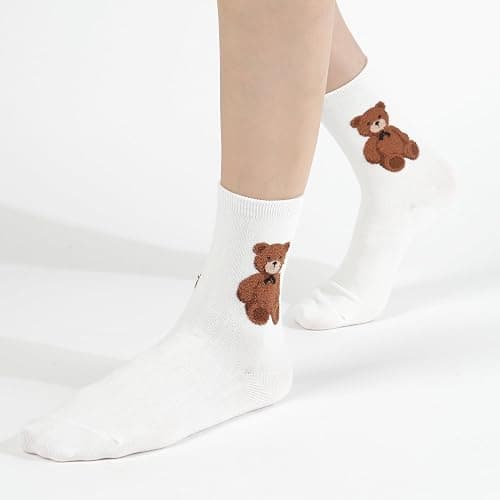 Kikiya Women's Cotton Crew Socks - Cute Smiley Face Funny Bow Fruit Graphic Crazy Animal - Ladies Girls Casual Socks Size 6-8 thumbnail 2