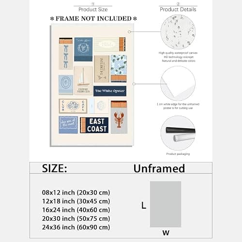 Beach Wall Art Blue Matchbook Collage Poster Grandmillennial Canvas Print Art Posters Preppy East Coast Aesthetic for Coastal Cowgirl Room Decor 8x12inch Unframed thumbnail 2