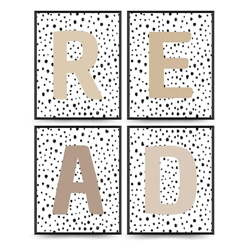 PLKMN Beige Classroom Decor, Boho Classroom Must Haves Homeschool Decor Set of 4, Reading Nook Read Signs for Library Kindergarten 8x10 (Unframed)-5 - Image 1