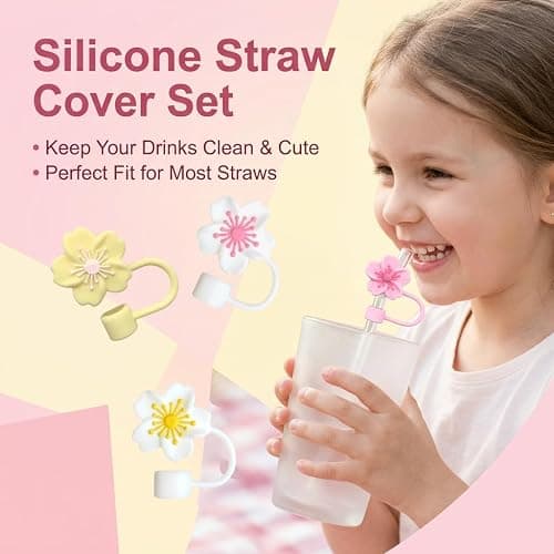Straw Covers Cap for Stanley Cup for Stanley Cup 40/30 Oz Straws | 4Pcs Flowers Model Reusable Tips Protectors for Stanley Cup 10mm Silicone Straw Topper, Dust-Proof thumbnail 4
