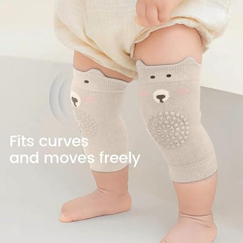 BUOKSLLY 3 Paar Anti Rutsch Socken & 3 Paar Knieschoner Baby, Unisex, Alter 0-24 Monate, Pink, blue, khaki, Cartoon Muster, Baumwolle, Rutschfest, Schtzend, Komfortabel, Ideal als Geschenk thumbnail 5