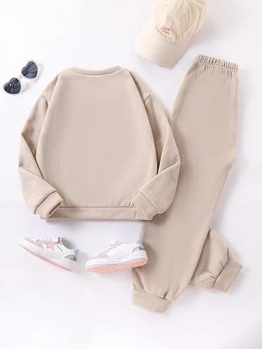 Yvowming 8-12Y 2 Piece Girls Clothes Outfits Sweatsuit Sets Oversized Sweatshirt and Baggy Sweatpant Fall Winter Clothing thumbnail 5
