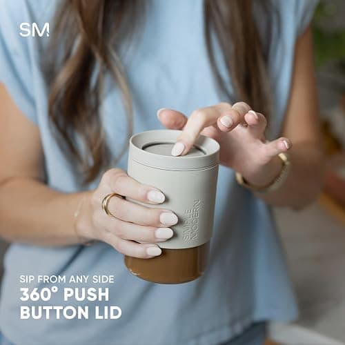 Simple Modern Clarity Cup | Glass Coffee Tumbler with 360° Lid and Silicone Sleeve | Iced Cold Brew and Tea Travel Mug | 12oz, Lavender Mist thumbnail 2