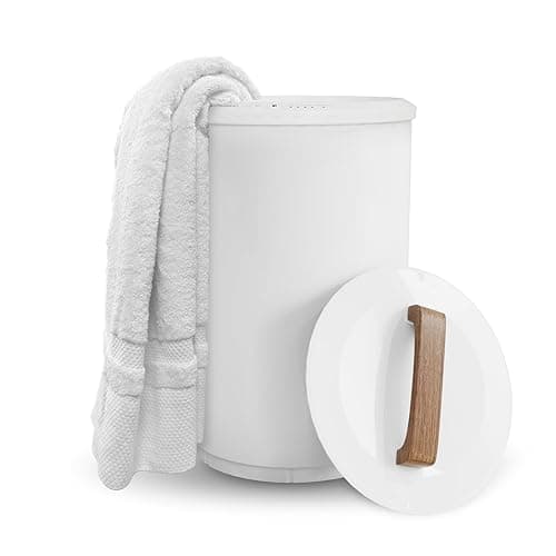 SAMEAT Heated Towel Warmers for Bathroom - Large Towel Warmer Bucket, Wood Handle, Auto Shut Off, Fits Up to Two 40"X70" Oversized Towels, Best Ideals - Image 1