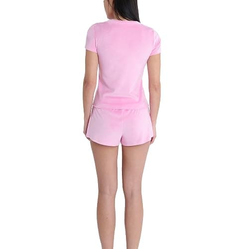 Juicy Couture Women's 2 Piece Velvet Fleece Short Sleeve Shirt and Pajama Shorts Lounge Sleepwear Set thumbnail 2