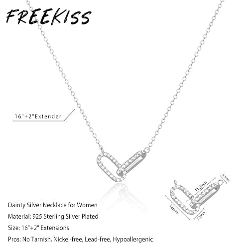 Freekiss Gold Pendant Necklace for Women, Dainty Diamond Necklaces for Women Simple 14K Gold Plated Paperclip Choker Necklaces Cute Minimalist Open Oval Necklaces Gold Jewelry for Women Gifts - Silver - CZ Paperclip-silver thumbnail 4