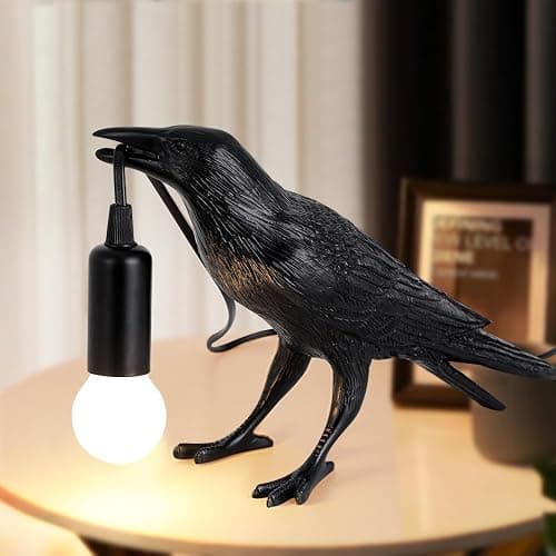 Shandaglo Crow Lamp Raven Table Lamp with Bulb, Crow Light - Gothic Halloween Decor for Bedside Bedroom Living Room Decor - Image 1