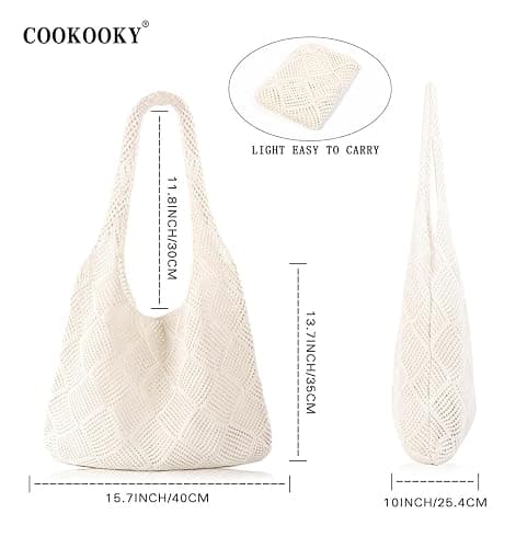 COOKOOKY Crochet Beach Tote bag Summer Beach Bag for Women Aesthetic Mesh Tote Bag Hippie Bag Knit Bag thumbnail 5