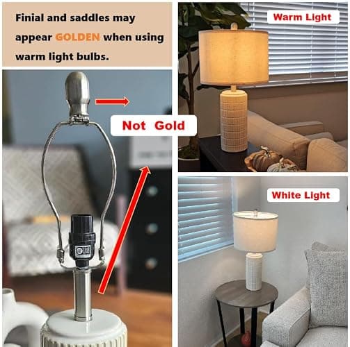 PoKat 23" Modern Ceramic Table Lamp Set of 2 for Living Room White Desk Lamps for Bedroom Farmhouse Bedside Nightstand Lamp House Warming Gifts New Home Decor End Table Lamps Gifts for Women Mom Beige thumbnail 2