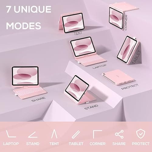 typecase Touch iPad 11th 10th Generation Case with Keyboard (11" 2025, A16 & 10.9" 2022) – 360° Rotatable, 11-Color Backlit, Multi-Touch Trackpad, Pencil Holder, Thin & Light – Light Pink thumbnail 7