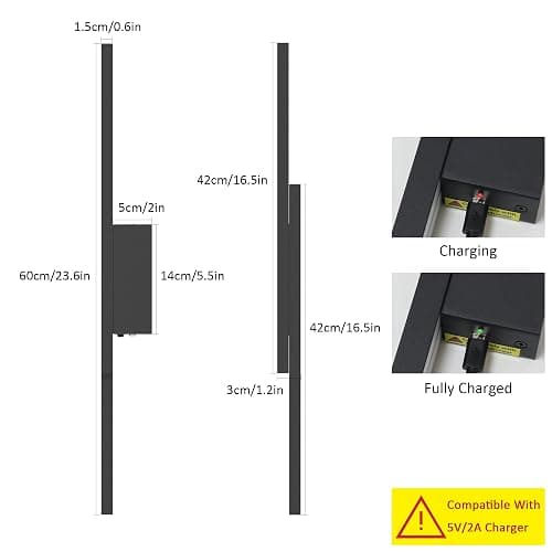 Aipsun Black Wall Sconces Set of Two Battery Operated Wall Sconces 3000K-6000K Dimmable LED Wireless Wall Lights for Living Room,Bedroom,10,000mAh,23.6Inch (2 Pack) thumbnail 7