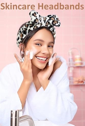 Huachi Spa Headband for Women Washing Face Teen Girls Skincare Headbands Makeup Cheetah Print Leopard Face Wash Head Band Animal Print thumbnail 3