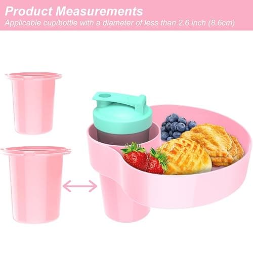 OMYPOTT 2PCS Kids Car Seat Tray, Travel Trays for Kids with Car Cup Holder, Toddlers Road Trip Essential, Travel Snacks Food Plate for Stroller, Boosters, and Anywhere with a Cup Holder Tray-Pink thumbnail 5