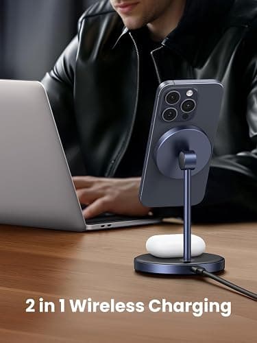 UGREEN MagFlow 2-in-1 Magnetic Wireless Charging Station Compatible with iPhone 16 15 14 13 12 Series and AirPods Series, Wireless Charging Stand with 3 FT USB-C Cable (No AC Adapter) thumbnail 2