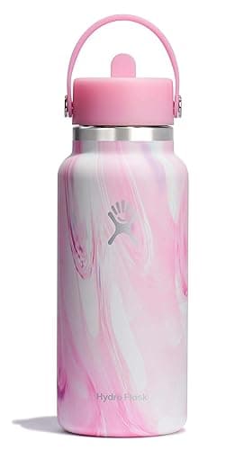 Hydro Flask Water Bottle - Insulated Stainless Steel - Wide Mouth Flex Straw Lid, Non Spill, Leakproof and Refillable in 32 Oz Jelly Pink - 32 Oz - Jelly Pink